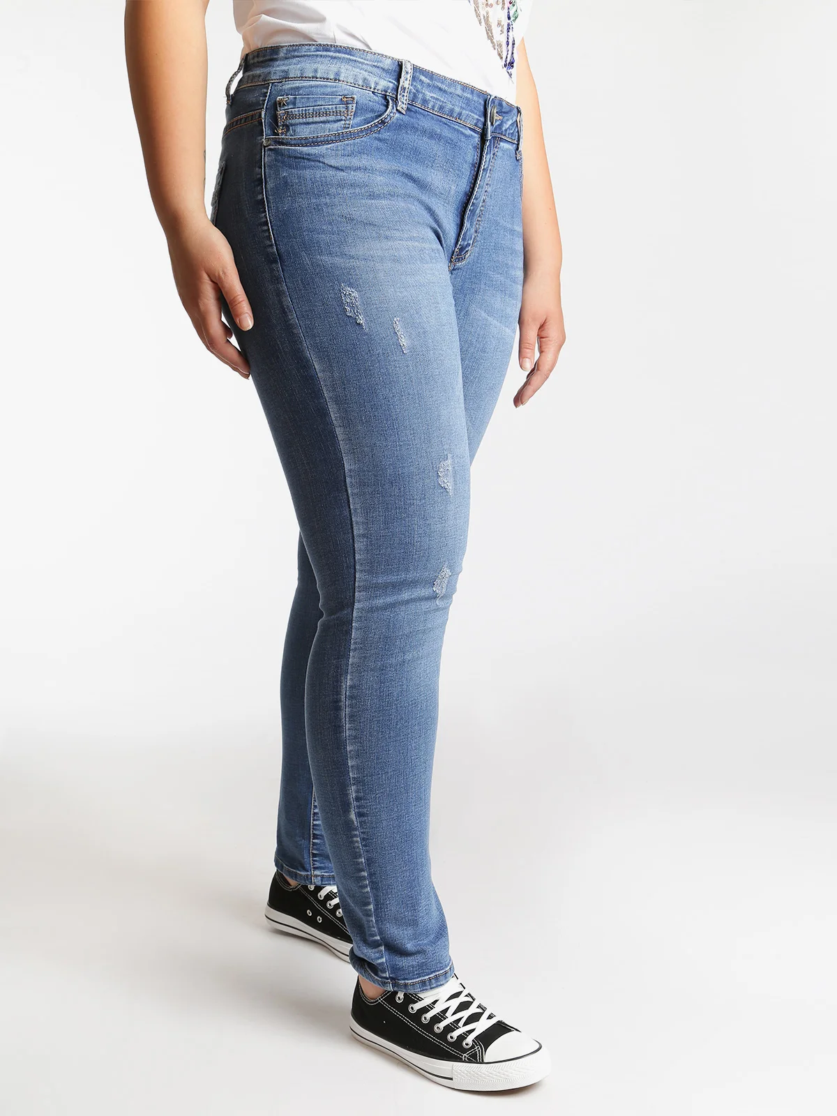 Stretch jeans with tearin Jeans from Women's Clothing on Aliexpress