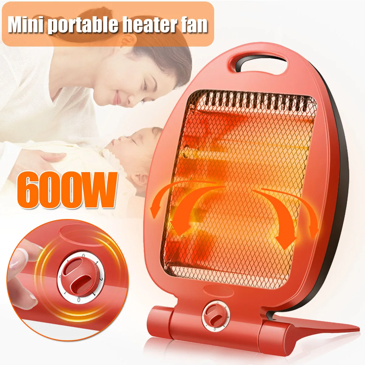 

600W Electric Heater Fan Mini Infrared Heater Room Heating Stove Radiator For Dormitory Home Office Winter Warmer