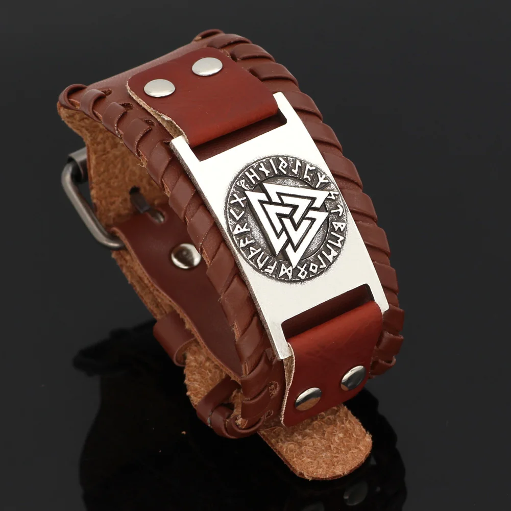 Nodic viking Vegvisir компас кожаный амулет символ Одина браслет регулируемый размер 19 28