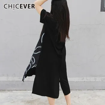 

CHICEVER 2020 Summer Dress For Women Hem Split Loose Big Size Short Sleeve Asymmetrical Women's Dresses Female Clothes Fashion