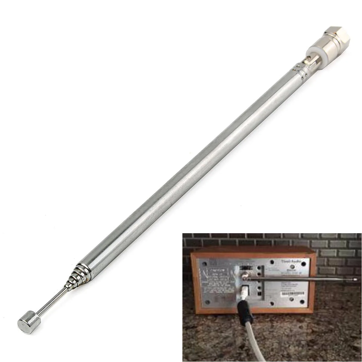 

21-98cm F Type Radio TV Antenna 7 Section Telescopic Aerial Replacement Connector Telescopic Antenna For TV AM FM Radio Cable