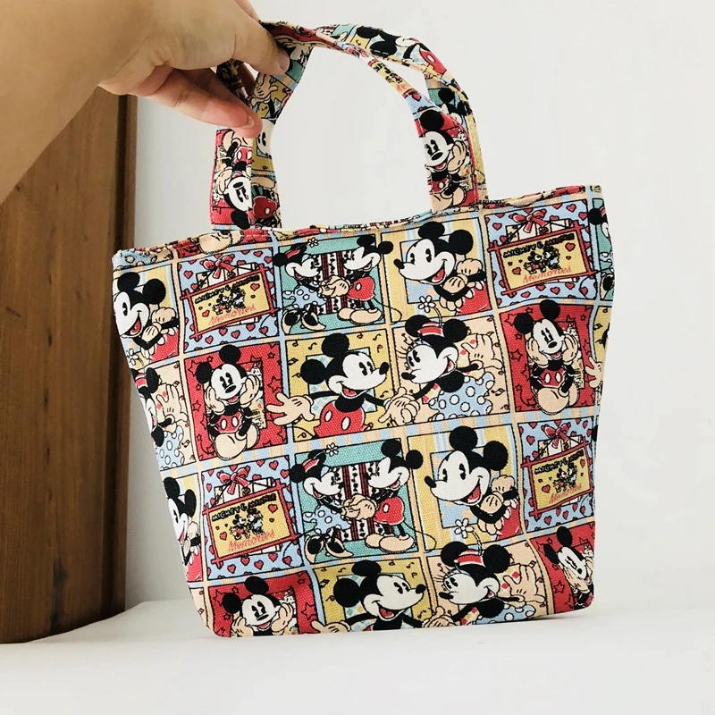 

IVYYE 1PCS Happy Mickey Fashion Portable Canvas Lunch Bags Cartoon Picnic Bag Food Box Tote Storage For Women Girls Kids