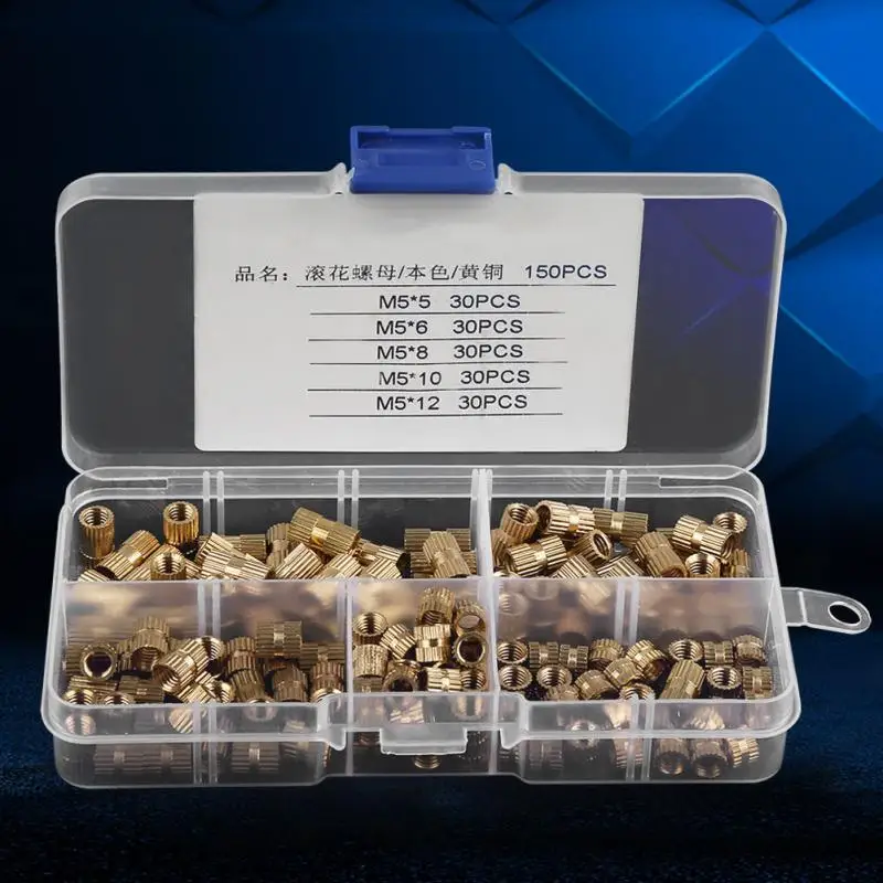 150Pcs/Lot Brass Nuts Cylinder Knurled Nut Threaded Insert nuts