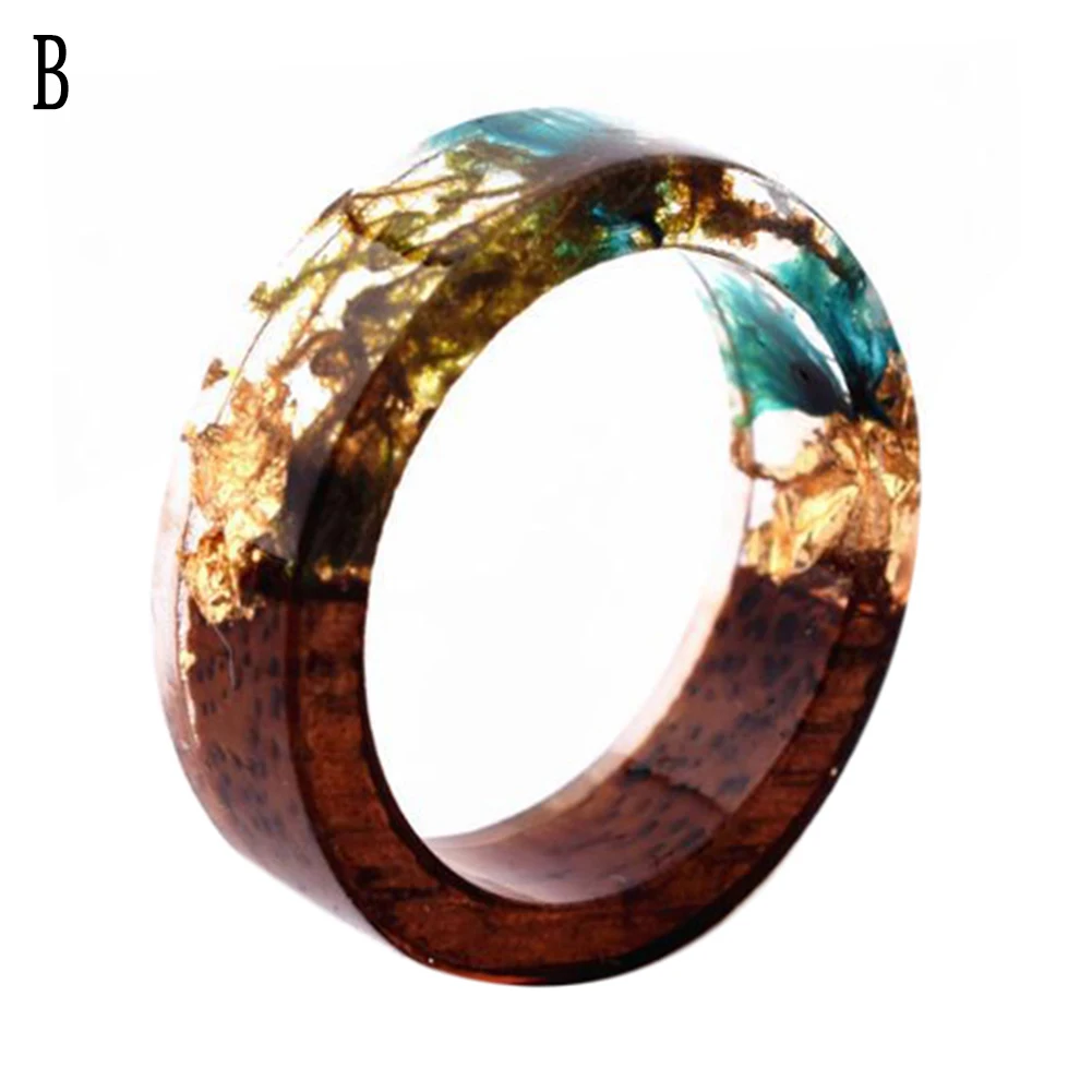 

Creative Wooden Resin Ring Flowers Plants Inside Novelty Handmade Jewelry 3D New Style Nature Ring Gifts Wedding Bands Rings