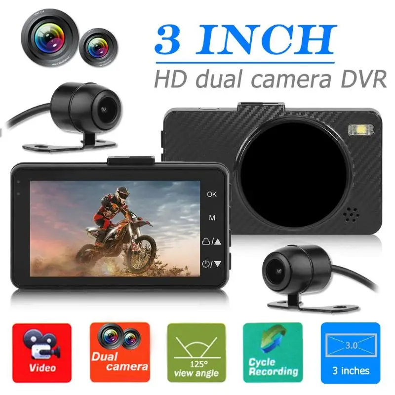 

M0518 Motorcycle DVR Dash Cam 3 inch Front+Rear View Dashboard Camera Recorder LCD Screen Dual Lens Dash Cam