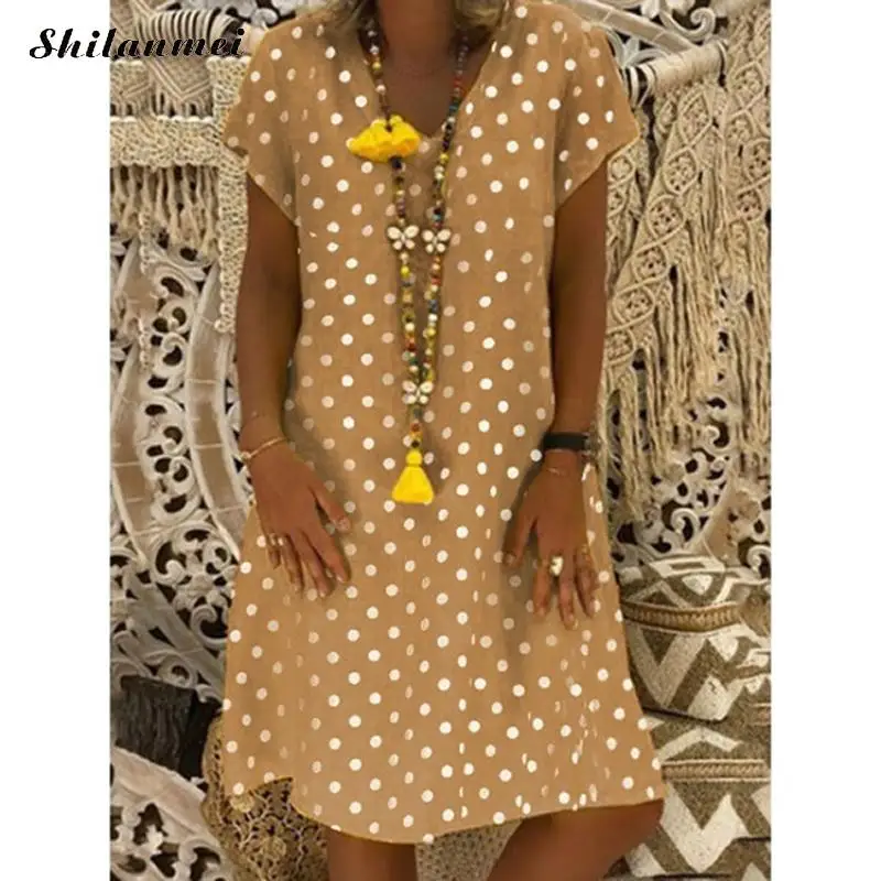 Plus Size 5XL 4XL Women Dot Print Beach Dress 2019 Summer Dresses Short Sleeve V Neck T-Shirt Ladies Casual Dress Sexy Vestidos Plus Size 5XL 4XL Women Dot Print Beach Dress 2019 Summer Dresses Short Sleeve V Neck T-Shirt Ladies Casual Dress Sexy Vestidos