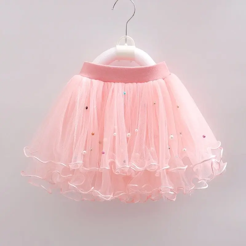 Новая брендовая Милая юбка-пачка серого и розового цвета с жемчужинами для маленьких девочек от 2 до 12 лет детская юбка принцессы для девочек бальное платье, милые юбки для дня рождения