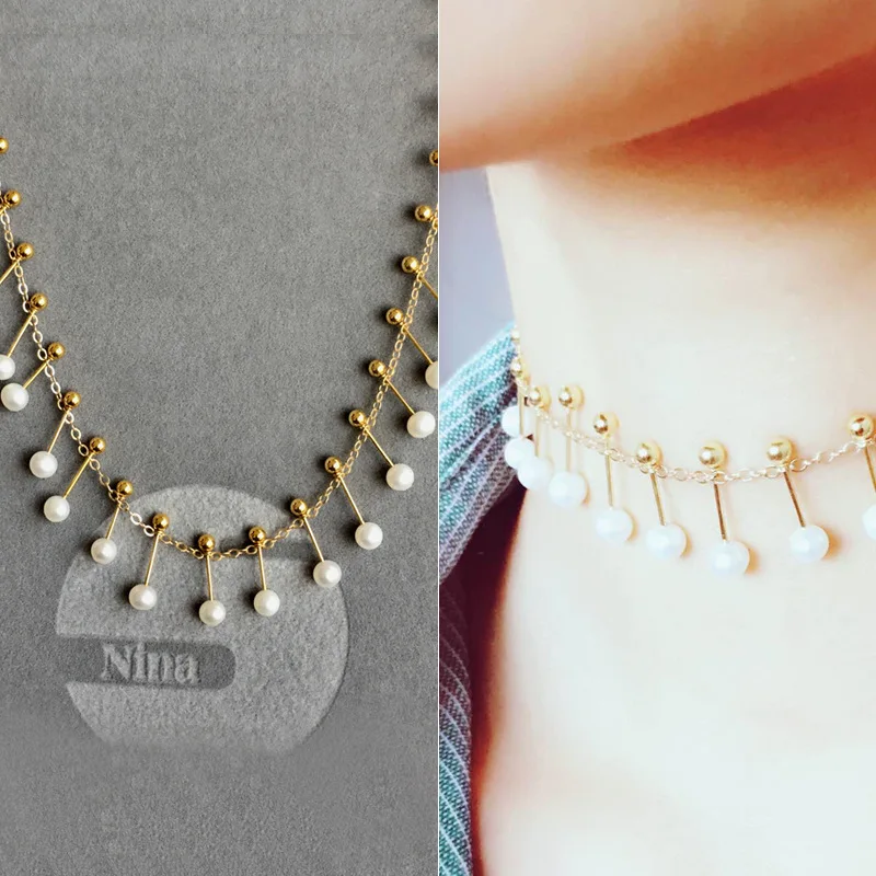

Original Natural Pearl Metal Rod Manual Necklace 14k Paukkyin Defence Allergy Chocker Necklace Bring Adjust Buckle Woman
