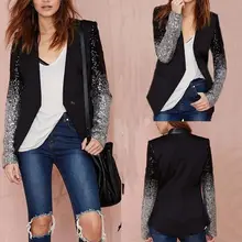 Женская OL тонкая куртка с длинными рукавами, модные топы с пайетками, пальто на одной пуговице, женская одежда