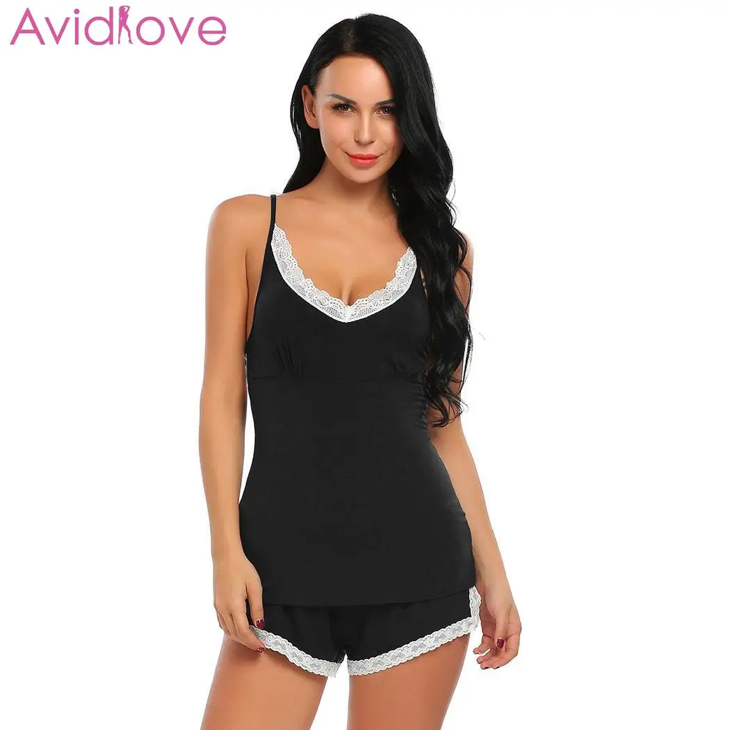 

Avidlove Women's Pajamas Set Lace-trimmed Sleeveless Sexy Underwear Sleepwear Summer Tops Shorts Home Clothes Pyjama Femme
