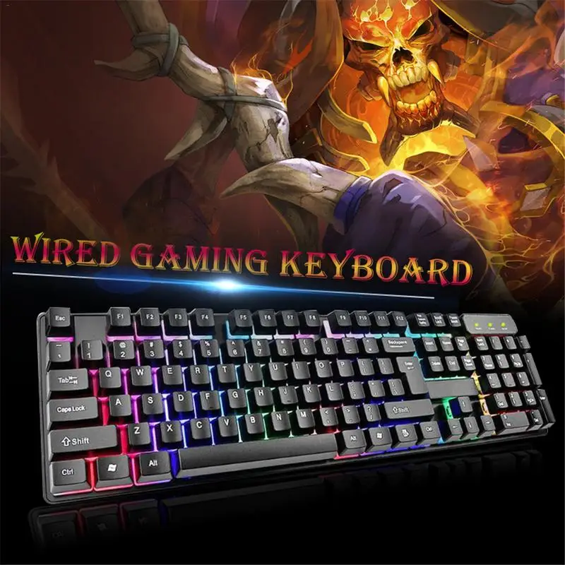 

Game Wired Gaming Keyboard Mechanical Feel 104 Key Suspension Cap Rainbow Backlit Waterproof Keyboard for Computer PC Laptop