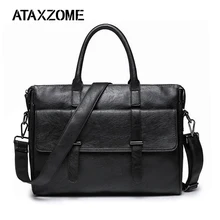 ATAXZOME брендовый мужской портфель из качественной искусственной кожи, Модный деловой портфель для мужчин, сумка для ноутбука, мужские сумки на плечо DS4015
