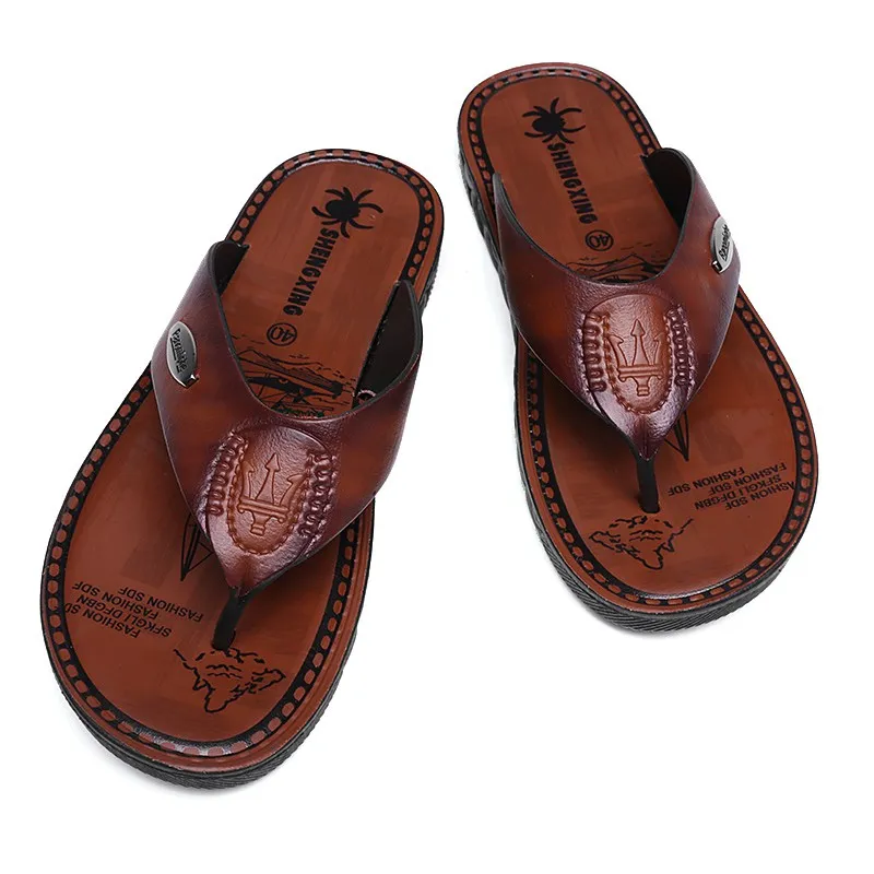 

2019 Summer New non-slip wear-resistant men's slippers Brand Men Cool Breathable Flip Flops Slippers Beach flat shoes Size 40-44