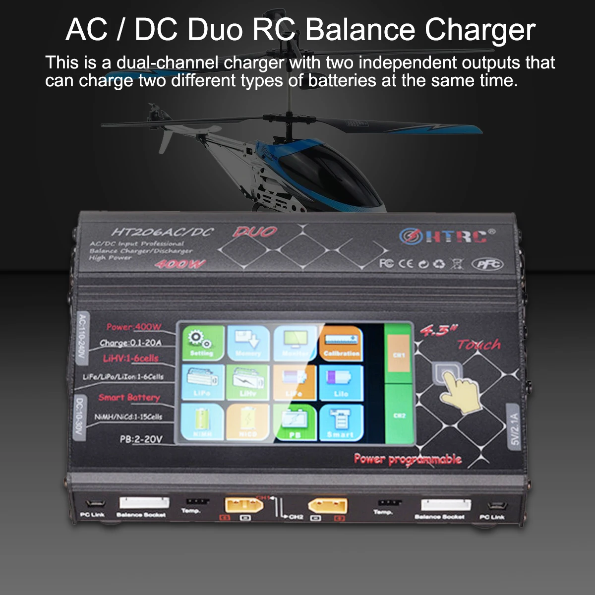 2018 New HTRC HT206 AC/DC Touch screen RC Balance Charger for Li-ion Battery EU Plug | Электроника