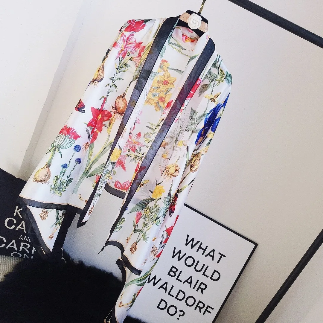 

Fashion 2019 women silk scarves summer shawls wraps big size soft pashmina lady beach stoles hijabs foulard unique bright scarf