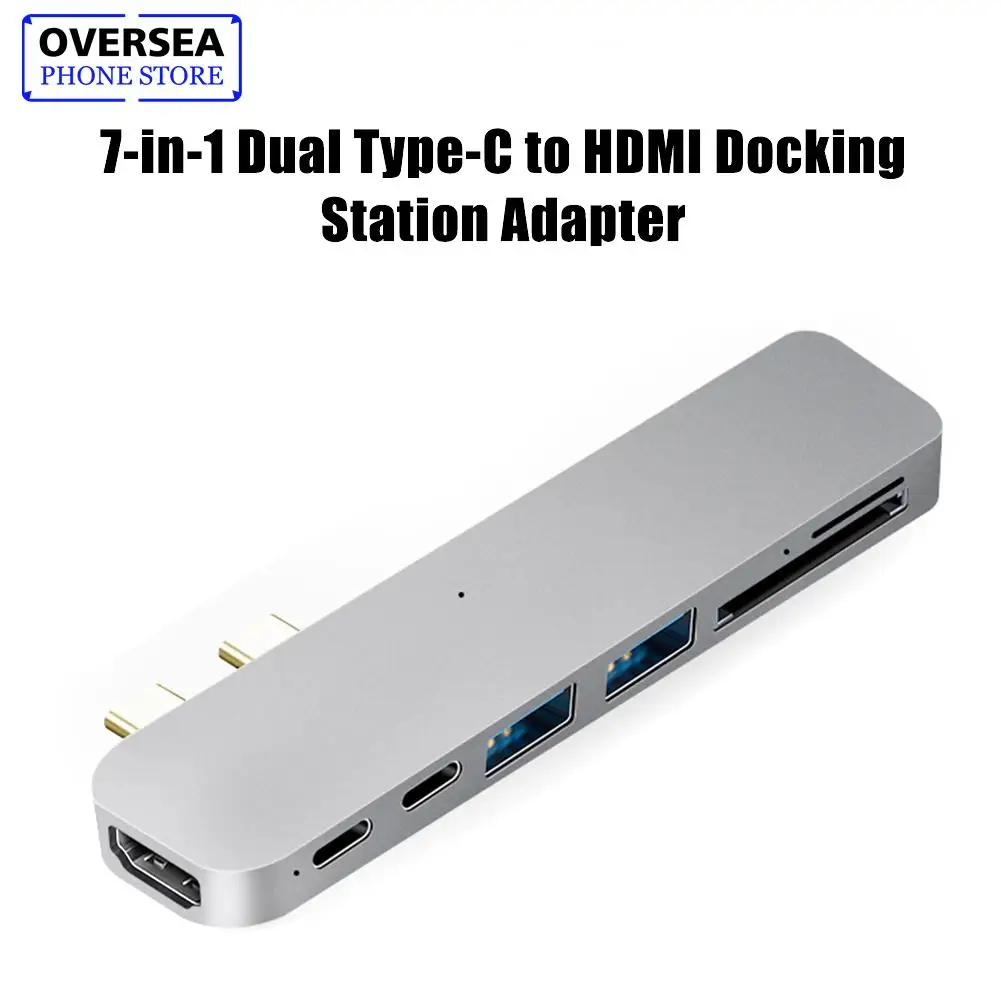 

7-in-1 Type-C HUB To HDMI USB C Hub 7-in-1 Dual Type-C Docking Station Adapter For MacBook Pro For SD Card Reader