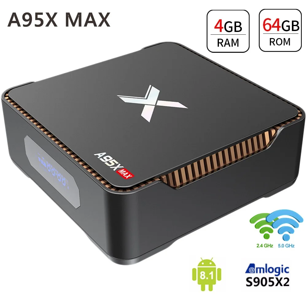 

A95X Max Smart TV Box Android 8.1 Amlogic S905X2 4GB RAM + 64GB ROM Set Top Box 2.4G + 5G WiFi 1000Mbps BT Support 4K H.265