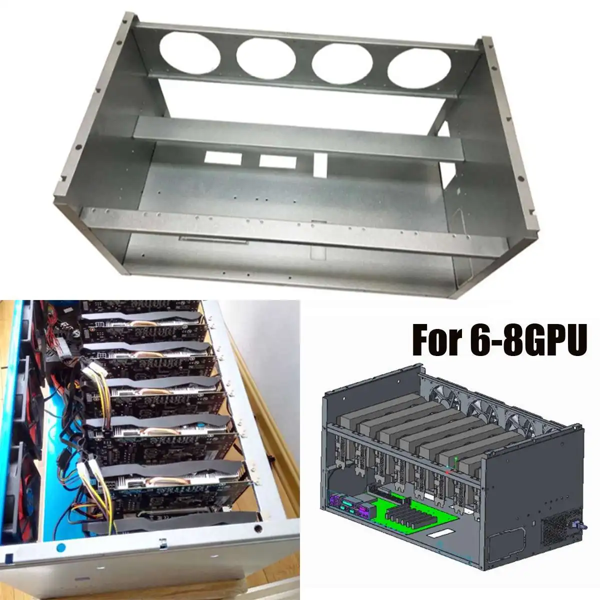 DIY 63cm*36cm*33cm For 4 Fans 6-8 GPU Crypto-currency Stackable Open Air Mining Rig Frame Miner Case ETC BTH Steel