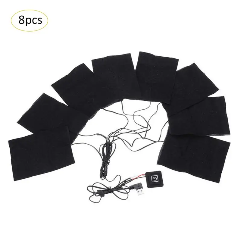 

8pcs/set Carbon Fiber USB Heating Vest Pad 8-in-1 Heated Jacket Clothes Pad Heater Winter Warm Thermal Vest Pads For Kid Adult