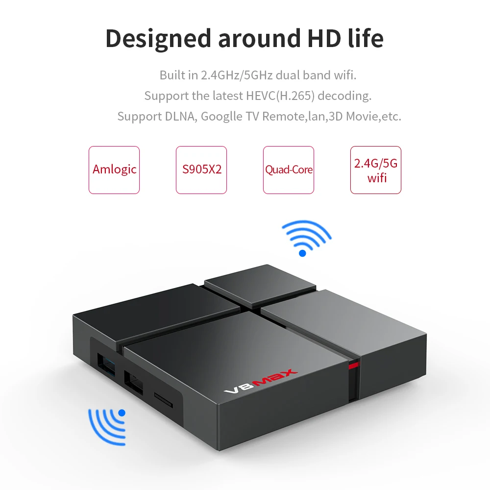Wechip V8 MAX умный ТВ коробка Android 8 1 Amlogic S905X2 4 ядра Гб Оперативная память 32 ГБ