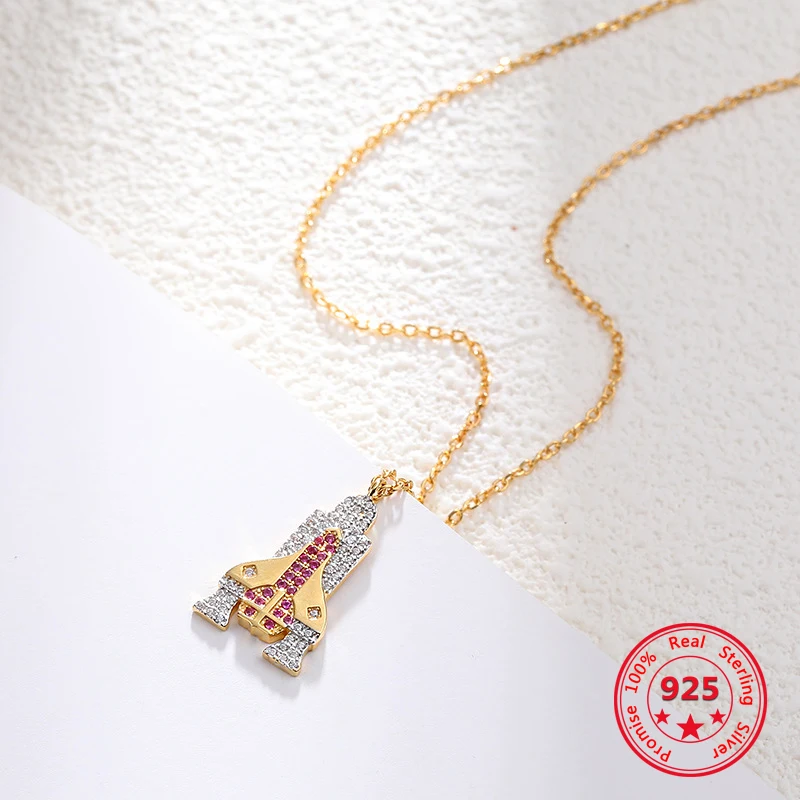 

Pure 925 Silver European American New Design Creative Concise Zircon Airship Pendant Necklace Fine Jewelry