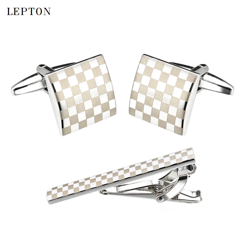 

Lepton Classic Silver color Laser Stripe Bussiness Mens Cufflinks Tie Clips Set High Quality Necktie Pin Tie Bars Clip Clasp