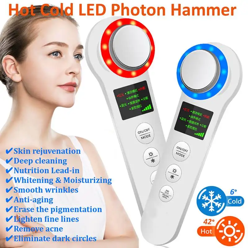 

Blue/Red Light Hot Cold Therapy LED Photon Hammer Face Anti-aging Lifting Tightening Rejuvenation Facial Skin Care Beauty Tool