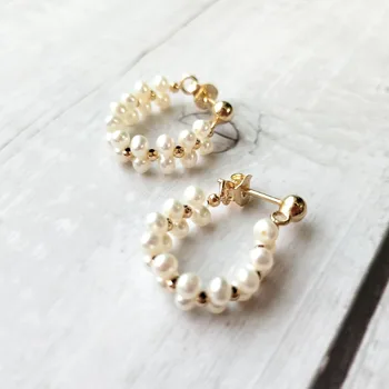 

LiiJi Unique Real Freshwater Pearl Stud Earrings Lace Style 925 Sterling Silver Gold Color Earrings Fancy Jewelry