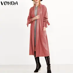 VONDA Для женщин пальто мода длинный плащ 2019 осень Повседневное свободные топы с лацканами с длинным рукавом Кардиган с карманами верхняя
