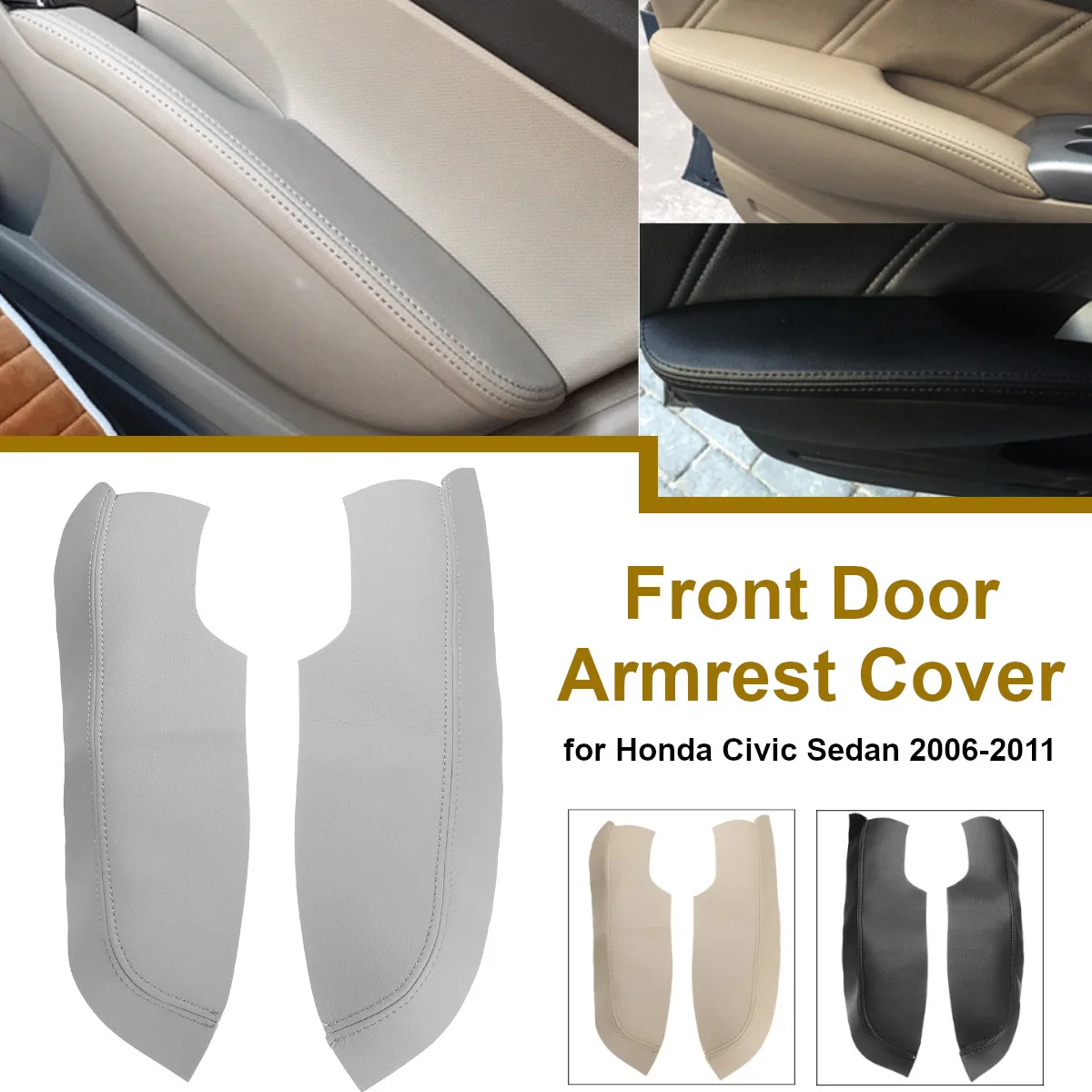 2pcs Car Front Door Panel Armrest Microfiber Leather Cover for Honda for Civic Sedan 2006 2011