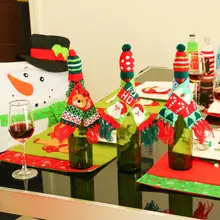 Рождество крышку бутылки вина Бытовая настольная вечерние Декор Обёрточная бумага шляпа сверху шарф подарок