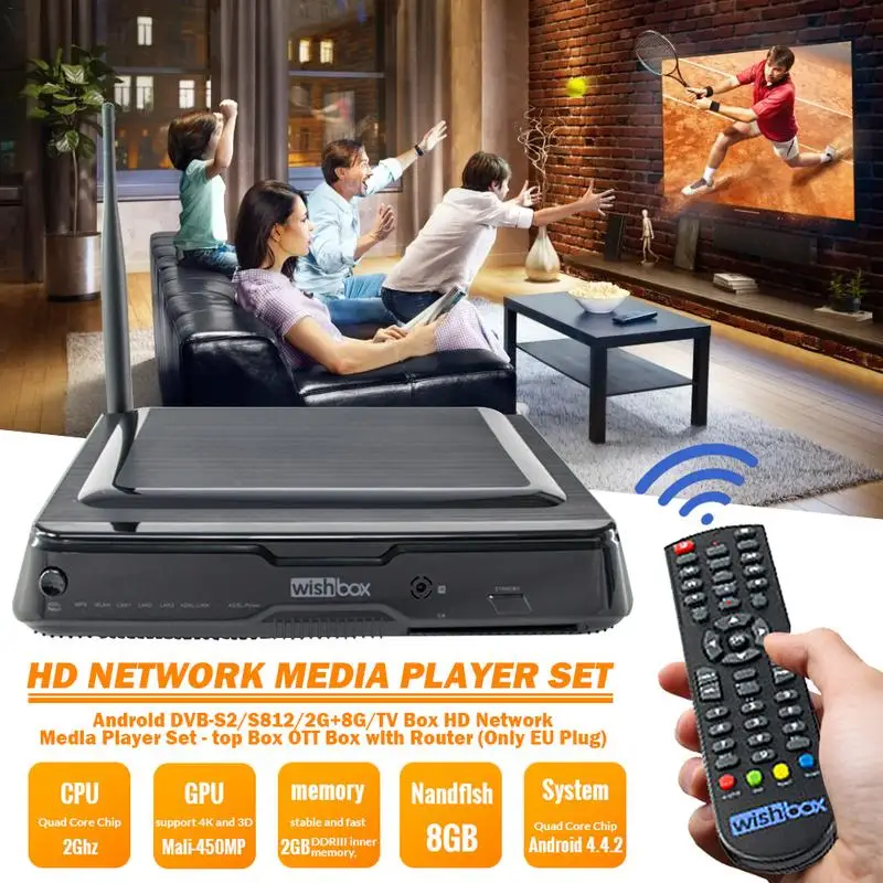 

Android DVB-S2/S812/2G+8G/TV Box HD Network Media Player Set - top Box OTT Box with Router (Only EU Plug)