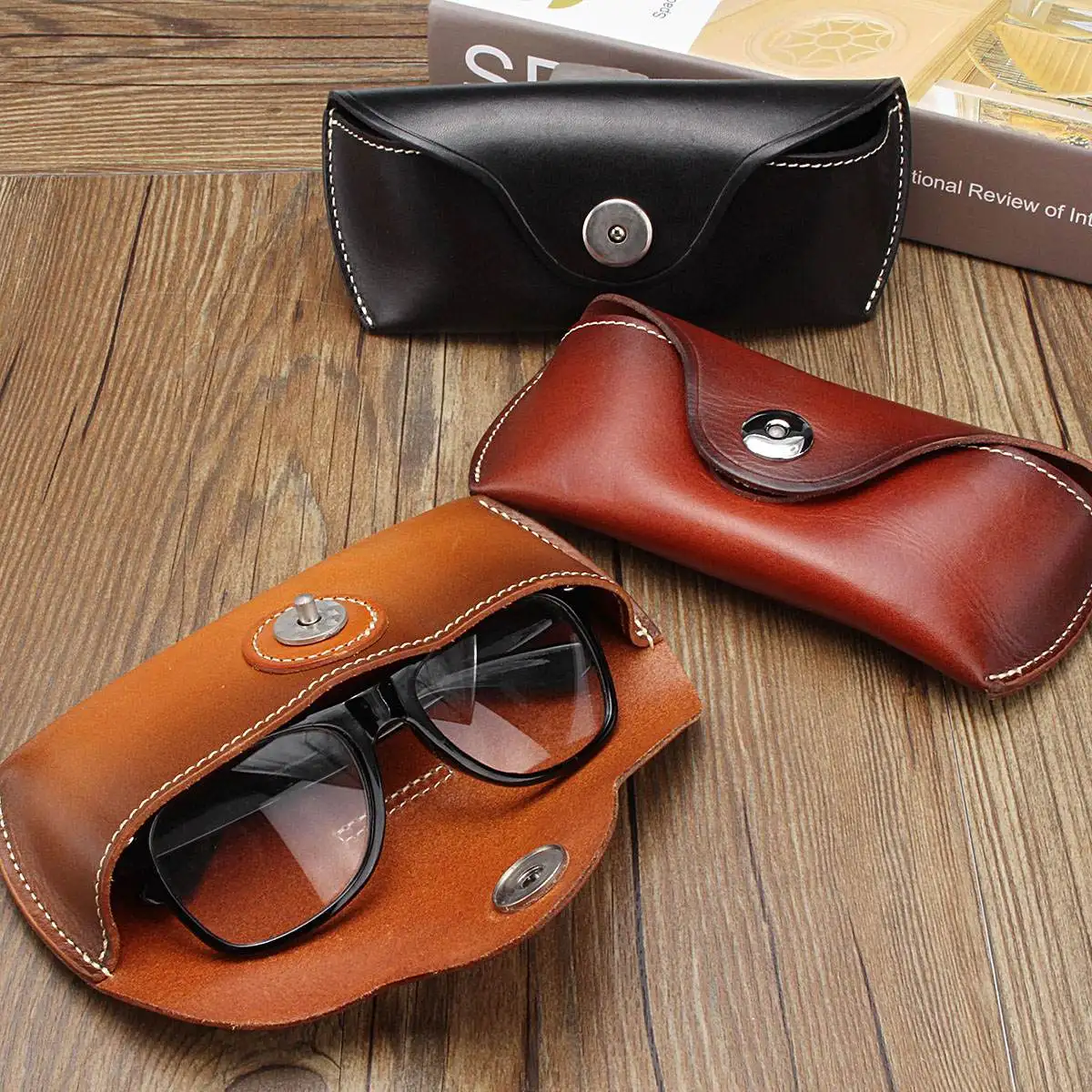 

Eyewear Cases & Bags Handmade Cow Leather Eye Glasses Box Bag for Eyeglass Jeans Belt Glasses Case Sunglasses Protector Case