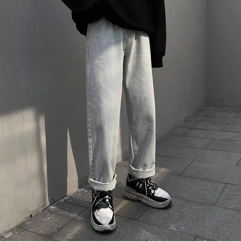 

Men's Jeans 2019 Spring New Solid Color Loose Neutral Casual Wide Leg Denim Trousers Straight Feet Youth Casual Men's Clothing