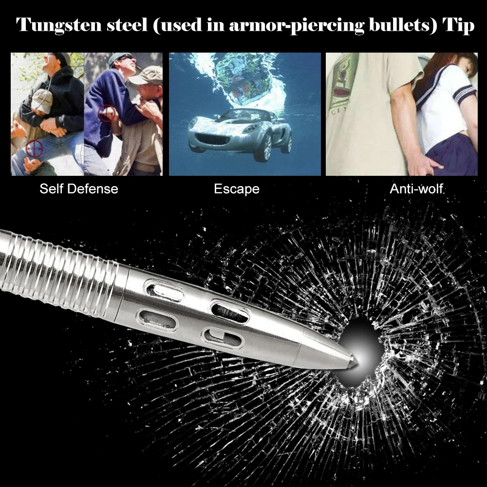 

Stainless Steel Tactical Pen Self Defense Weapon Military & Police Grade Survival Tools Bright EDC LED Flashlight