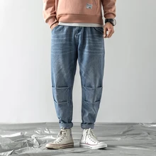 Японский мужской тренд Haren повседневные брюки ковбойские мешковатые Homme классические накладной карман моющиеся джинсы синие байкерские джинсовые брюки M-3XL