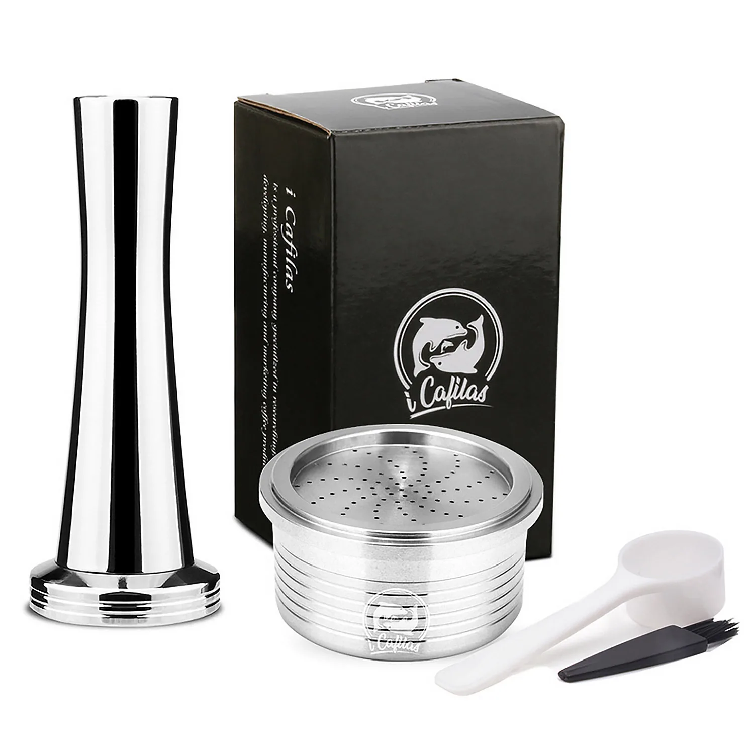 

Behogar Refillable Reusable Stainless Steel Capsule Cup Tamper Set with Spoon Brush for LAVAZZA Coffee Machine