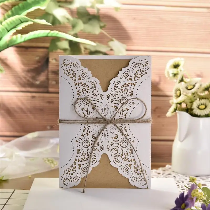  10pcs Hollow Laser Cut Wedding Invitations Card Personalized Custom With Free Envelope Seals With F - 32961309595
