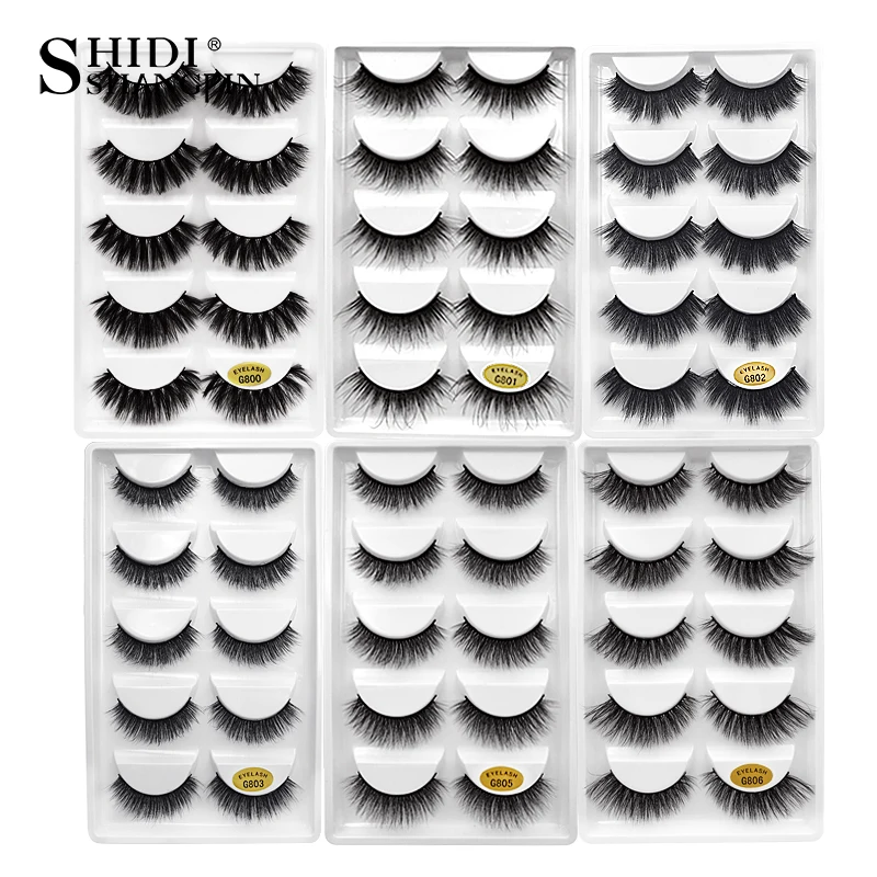 

Shidishangpin 5 Pairs Natural False Eyelashes Long Extensiong Lashes 3d Mink Make Up Wholesale Faux Mink Eyelashes For Beauty