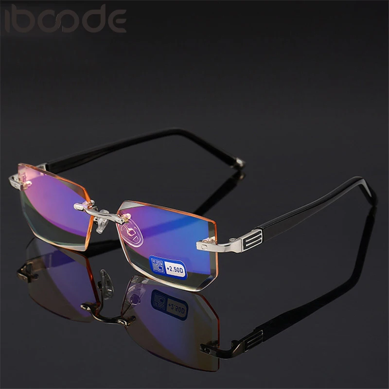 Iboode Ultralight Rimless Reading Glasses Men Women Anti Blue Light Square Eyeglasses Presbyopic