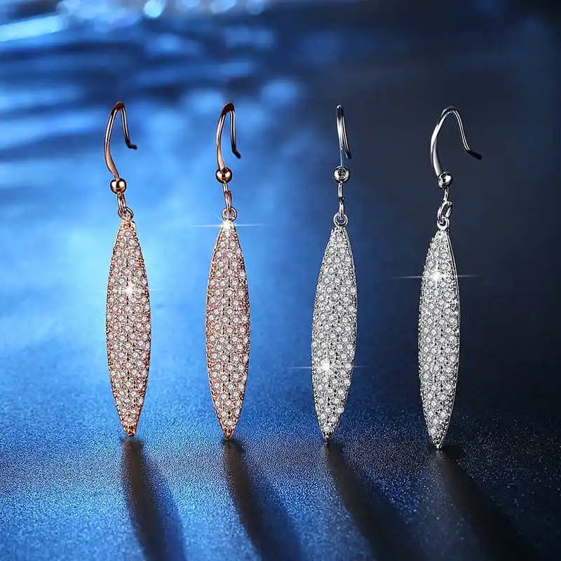 

HPXmas Fashion Alloy plated white gold Strip Long Earrings boutique Crystal drop dangle earrings Wedding jewelry Women Gift
