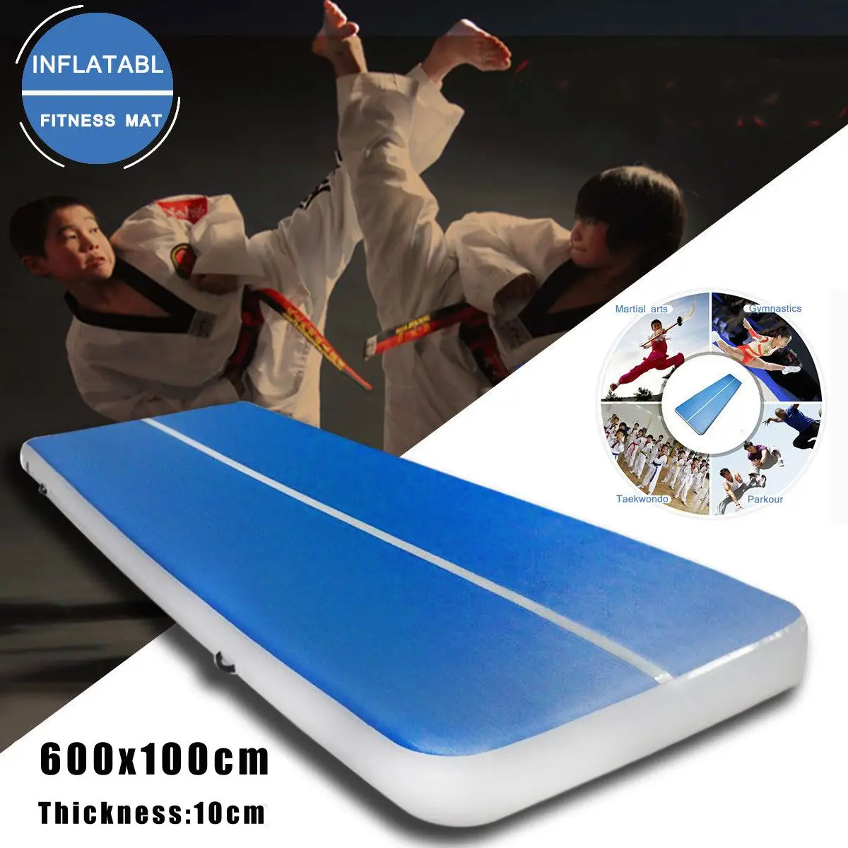 600x100x10 cm نفخ الجمباز فرشة رياضية قابلة للنفخ الهواء تراجع المسار للمنزل Backflip التدريب/التشجيع/الشاطئ /اليوغا الترامبولين