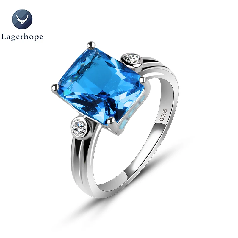 

New Design Exquisite Engagement Ring 925 Sterling Silver Blue Square Crystal Cubic Zirconia Jewelry Wedding Rings For Women