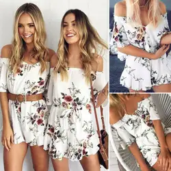 2019 новые модные женские праздничные цветочные мини-костюм пляжного типа Летний Пляжный комбинезон вечерние шорты