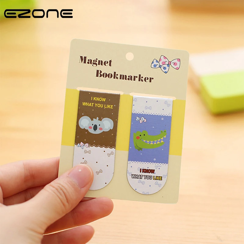 

EZONE 2PCS Cartoon Magnetic Bookmark Printed Kawaii Lion Cat Koala Bookmarks Reading Tools Stationery School Office Supply