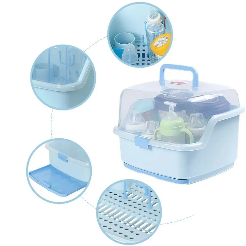 

Baby Portable Bottle Drying Racks With Anti-dust Cover Large Nursing Bottle Storage Box Baby Food Dinnerware Organizer Hot