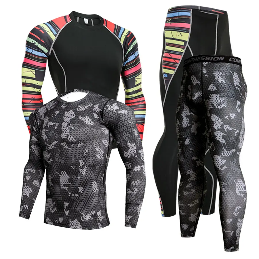 

Men's High Quality Sportswear Suit Training Shirt +Running Pants 2 Piece Tracksuit Men Gym Quick Dry Clothes Sport Union Suit