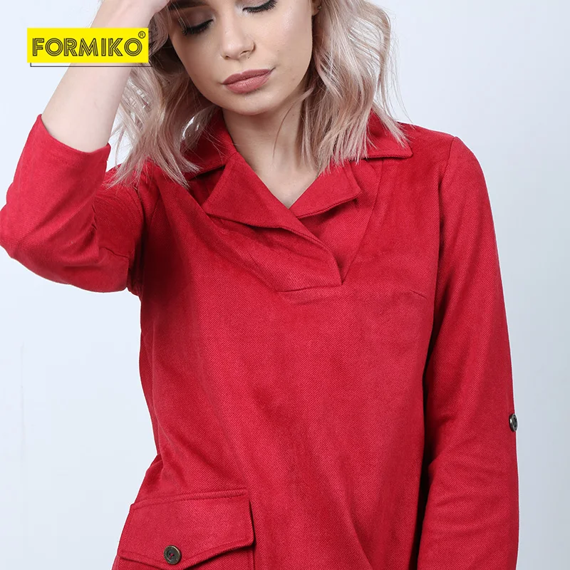 Formiko Замшевое платье А силуэта с отложным воротником. 2018 Сексуальное осень зима V