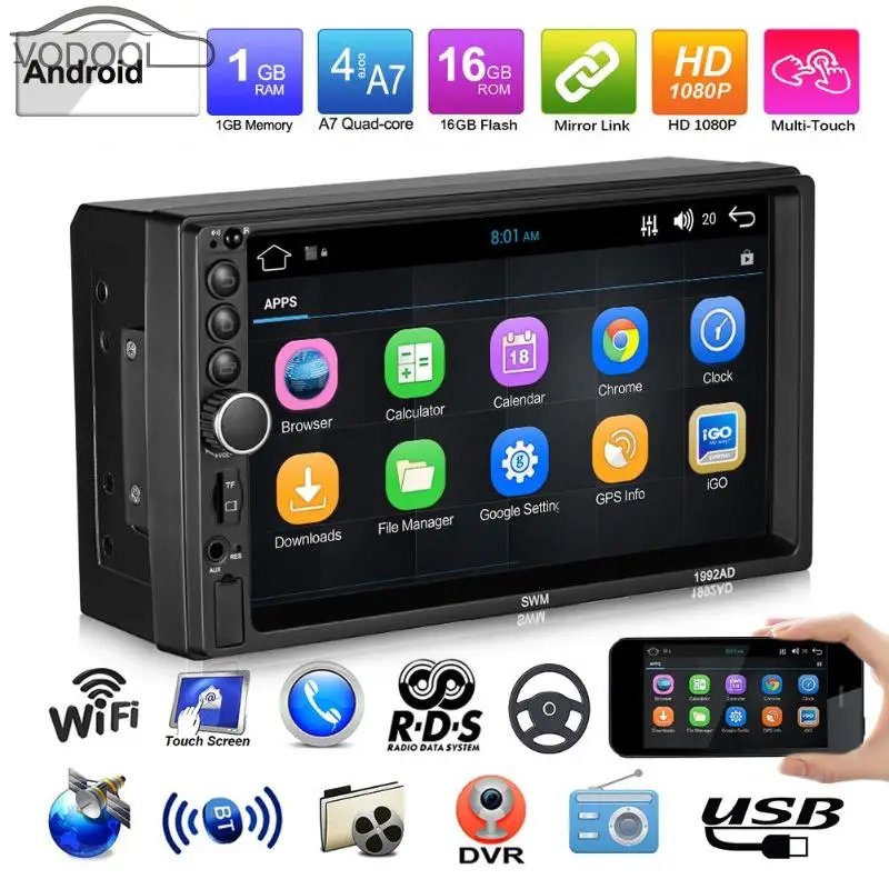 

12V 7inch Car Stereo MP5 Player Touch Screen Android GPS Navigation RDS FM/AM Radio Bluetooth WiFi U Disk AUX