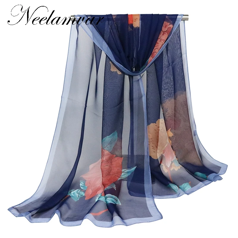 

New Women Chiffon Silk Scarfs Fashion Spring Square polyester Scarves Print flowers Shawl Summer autumn Shawls And Hijabs